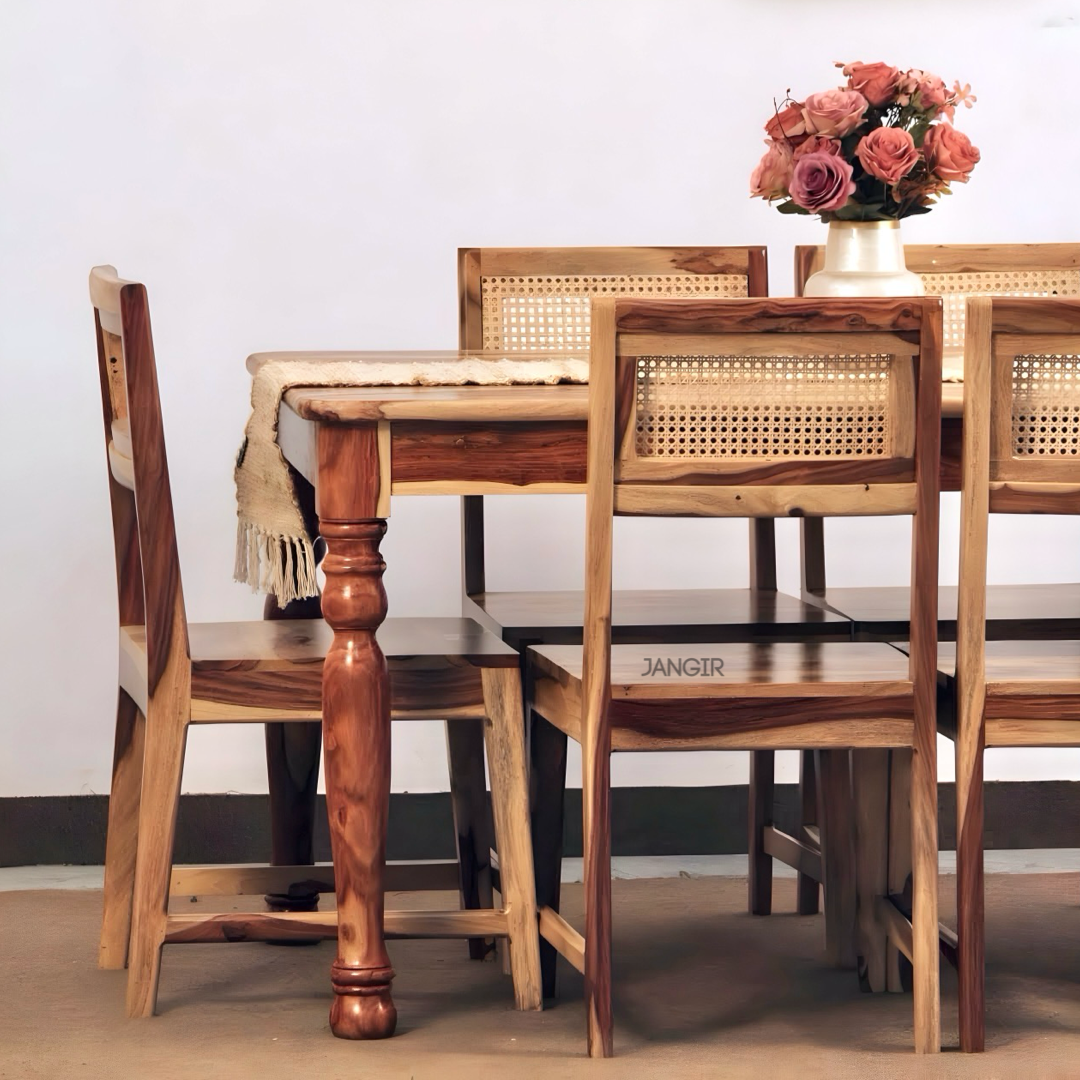 Transform your dining room with Megan Solid Wood Cane Dining Chair, made from Sheesham wood. Shop stylish & durable cane dining chair near you in Bangalore!