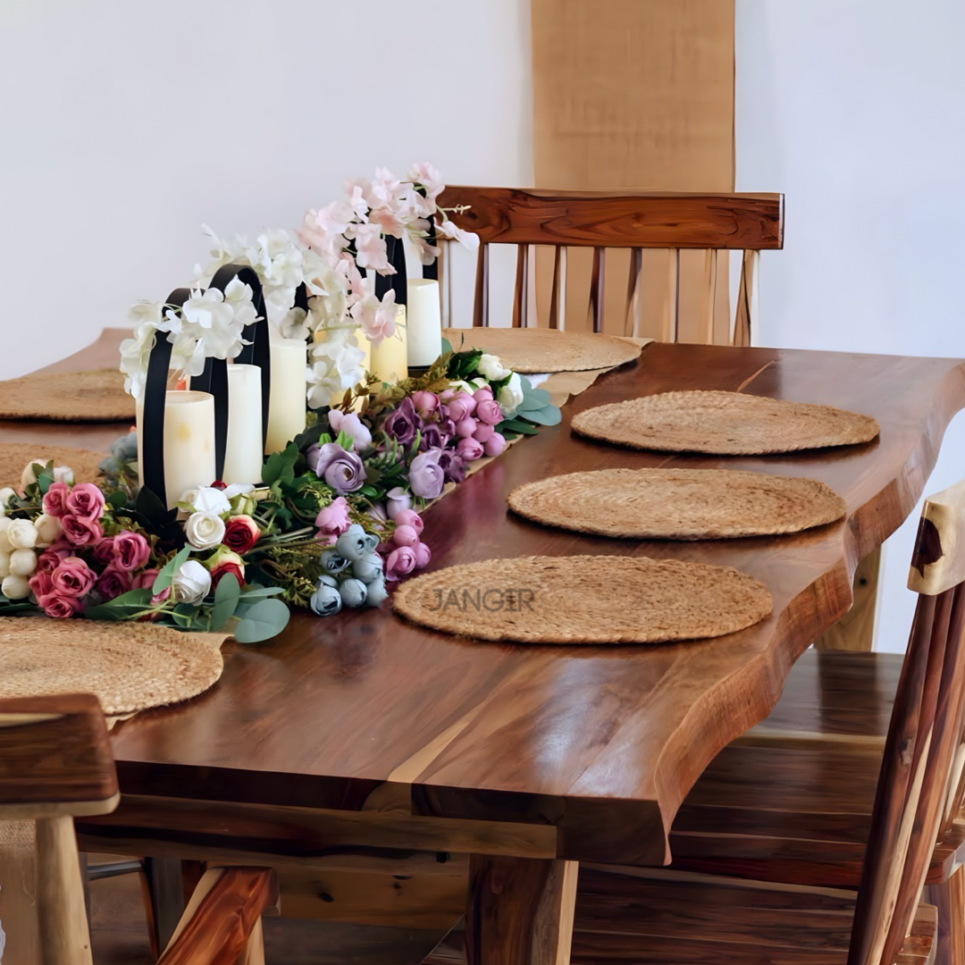 Upgrade your dining room with our Premium Sheesham wood made Live Edge Dining Table. Shop designer six & Eight seater Dining table near you in Bangalore!