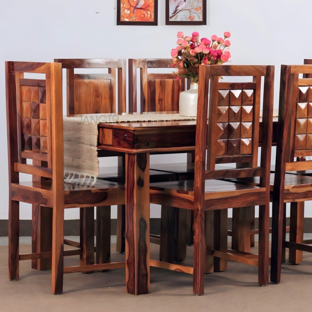 Enhance your dining room with our Diamond Dining Table, made from Sheesham wood. Buy stylish and durable four and six seater Dining table near you in Bangalore