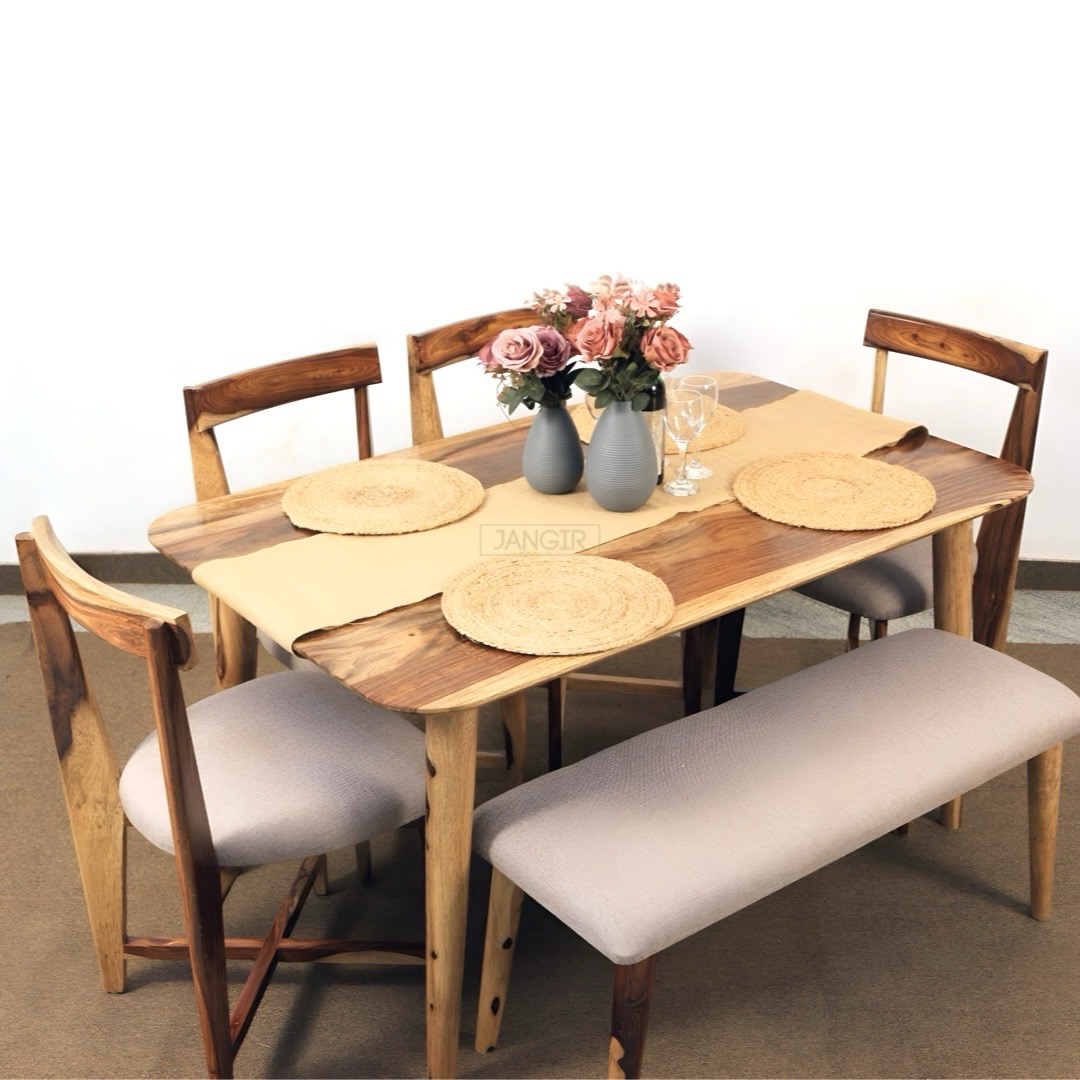 Discover our modern & stylish Rear dining table set, crafted with sheesham wood. Upgrade your dining room with our six and dining table near you in Bangalore.