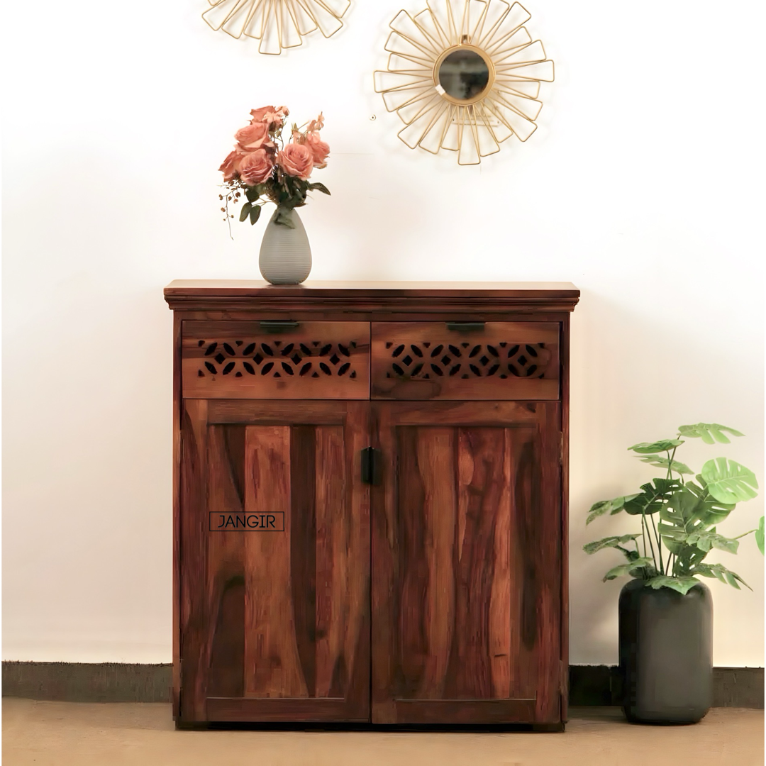 Elevate your space with our stylish and durable sheesham wood cabinet, perfect storage solution for kitchen, foyer, or living room. Shop near you in Bangalore