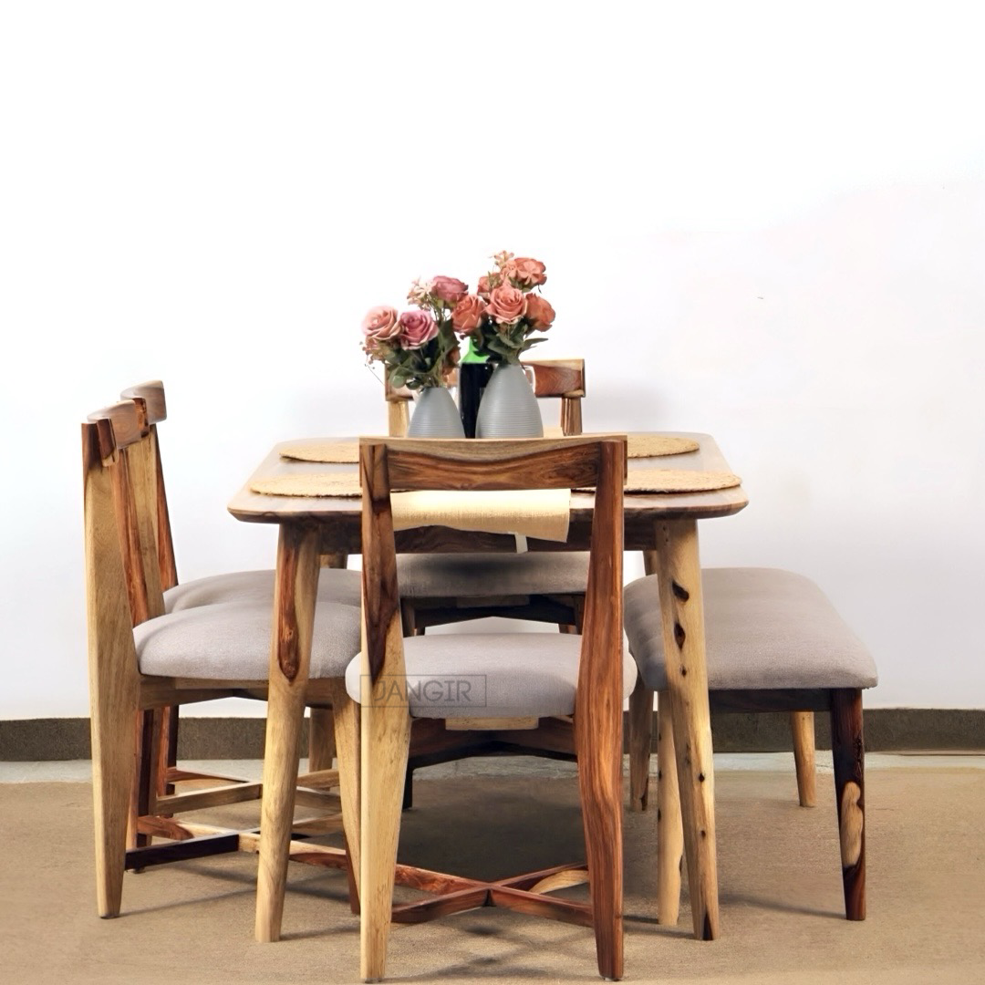 Discover our modern & stylish Rear dining table set, crafted with sheesham wood. Upgrade your dining room with our six and dining table near you in Bangalore.