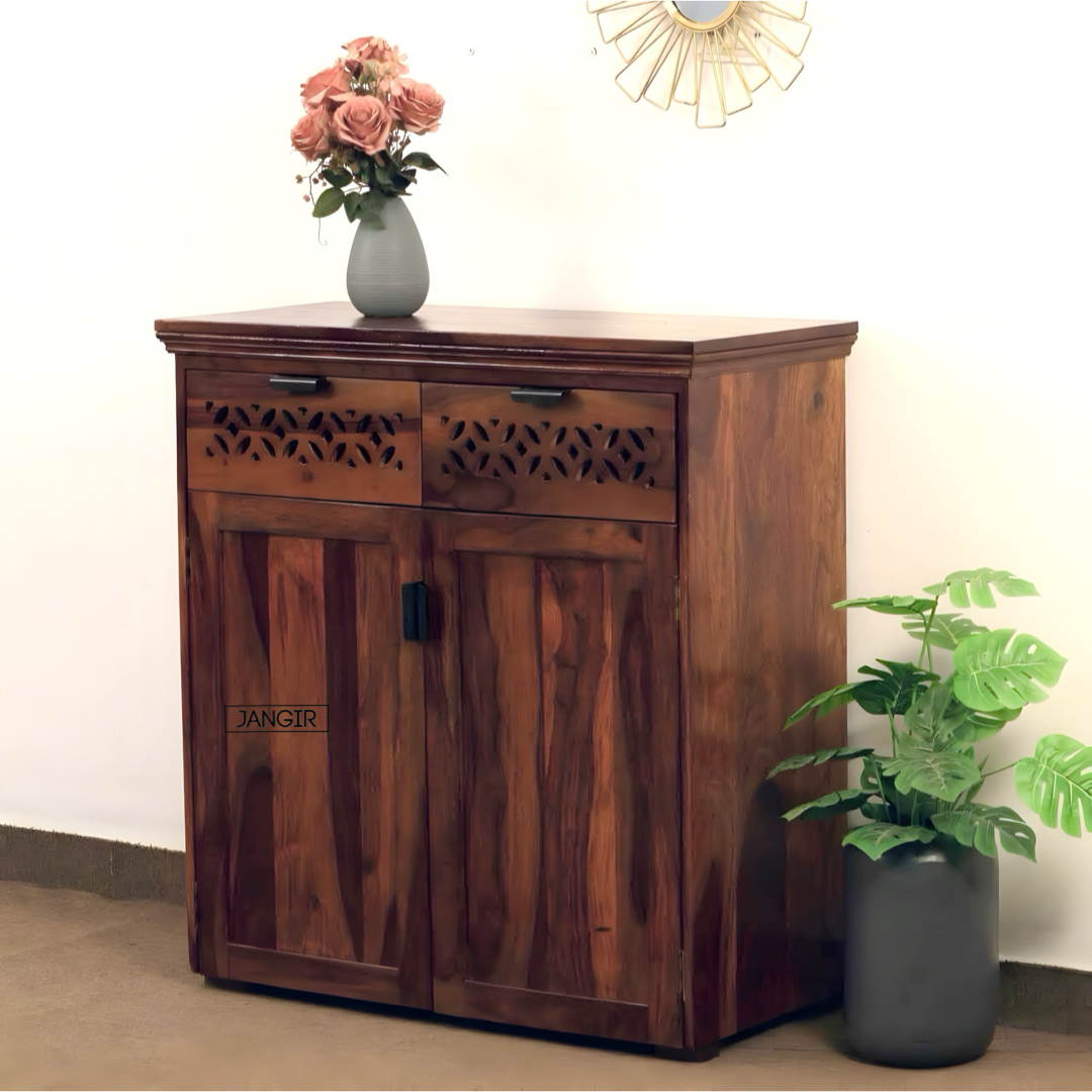 Elevate your space with our stylish and durable sheesham wood cabinet, perfect storage solution for kitchen, foyer, or living room. Shop near you in Bangalore