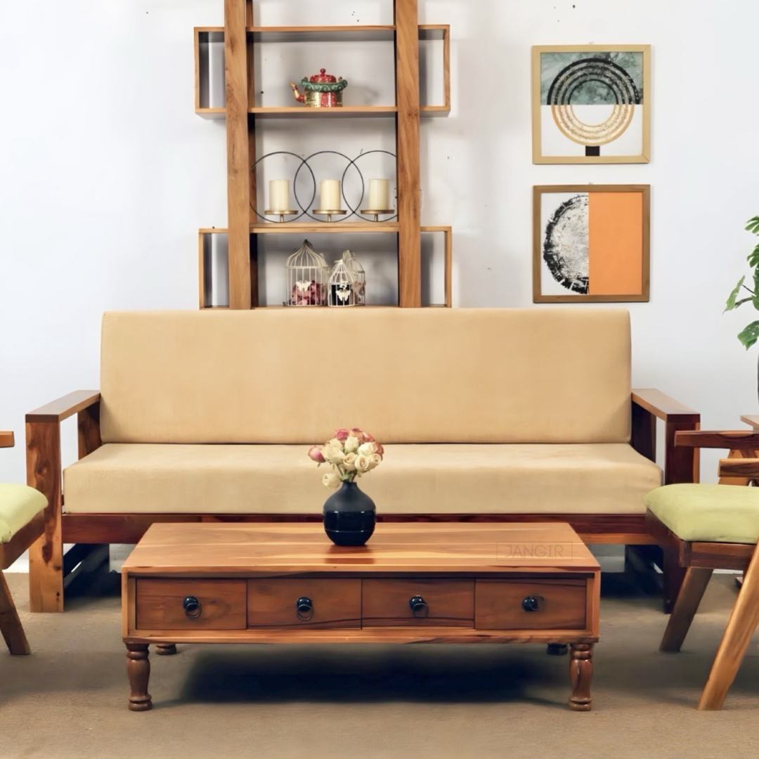 Elevate your living room with our stylish low coffee table near you in Bangalore. Made from sheesham wood, this center table designed with drawers that magically make messes disappear. Get yours now!