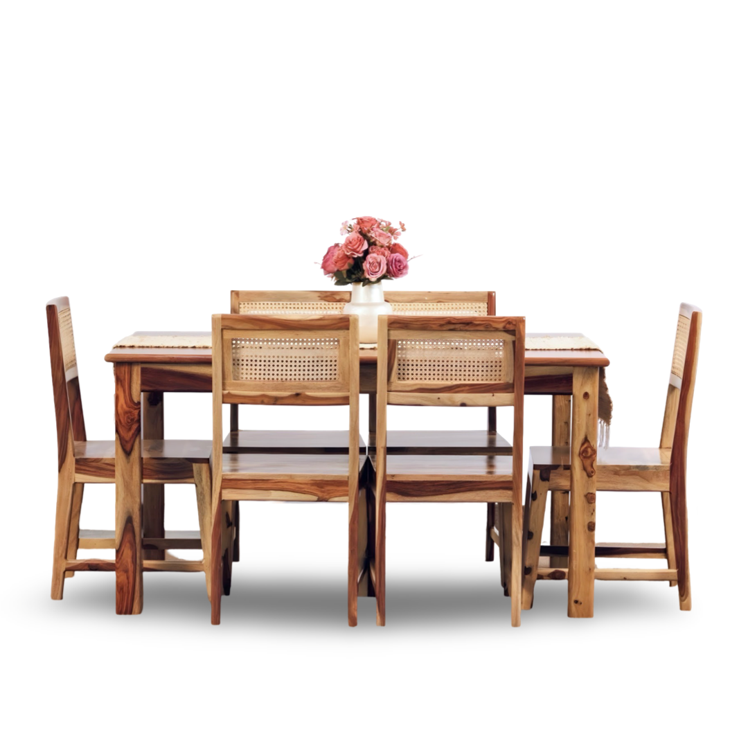 Enhance your dining area with our Sheesham wood made Round Edges Dining Table, Buy smooth round edges six & four seater dining table near you in Bangalore