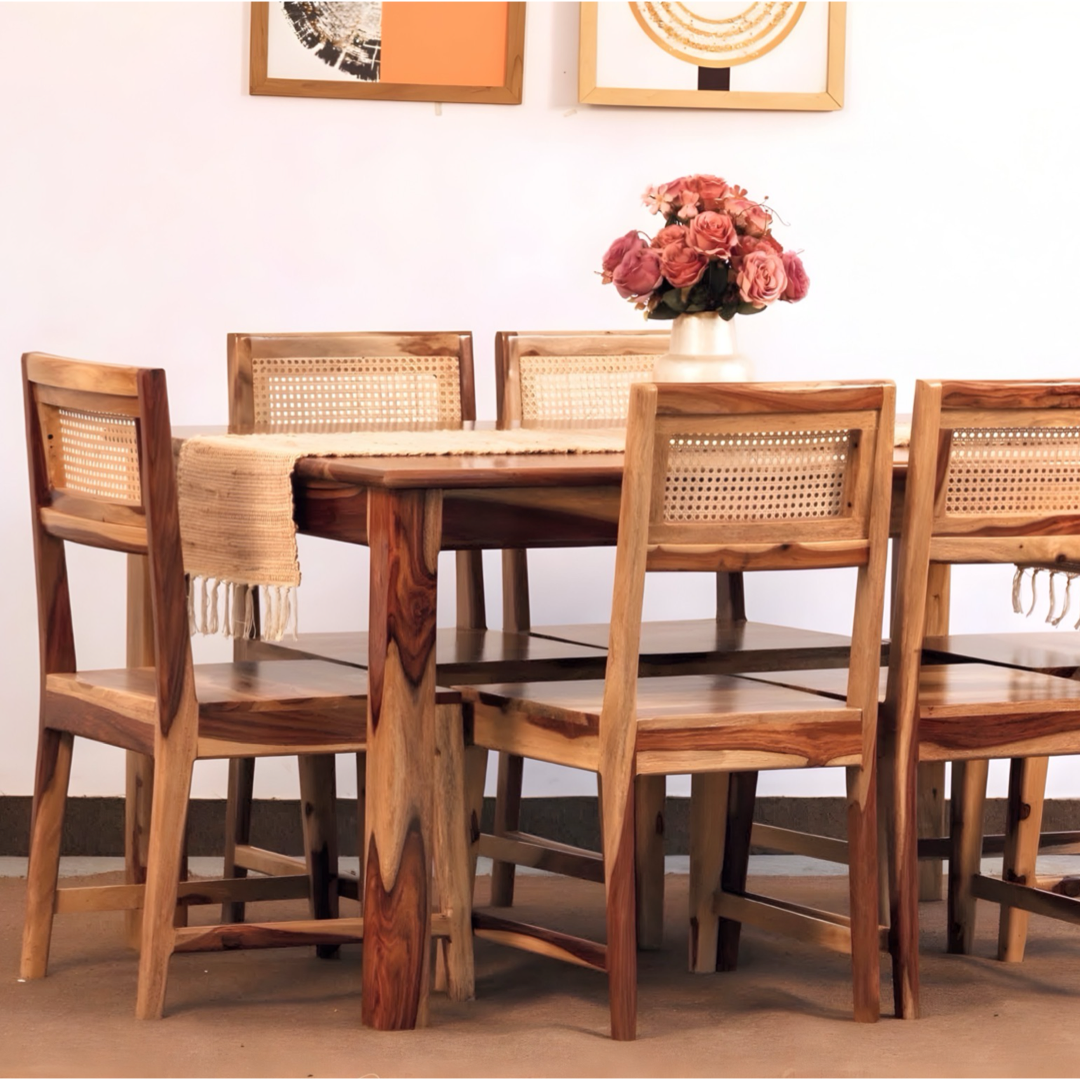 Enhance your dining area with our Sheesham wood made Round Edges Dining Table, Buy smooth round edges six & four seater dining table near you in Bangalore