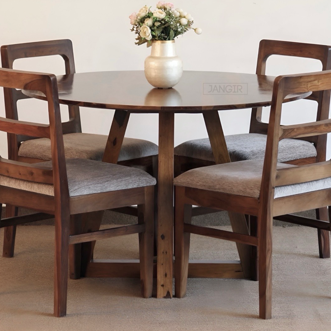 Elevate your dining room with our Sheesham wood made Stear Round Dining Table. Shop designer four seater Round Dining table near you in Bangalore!